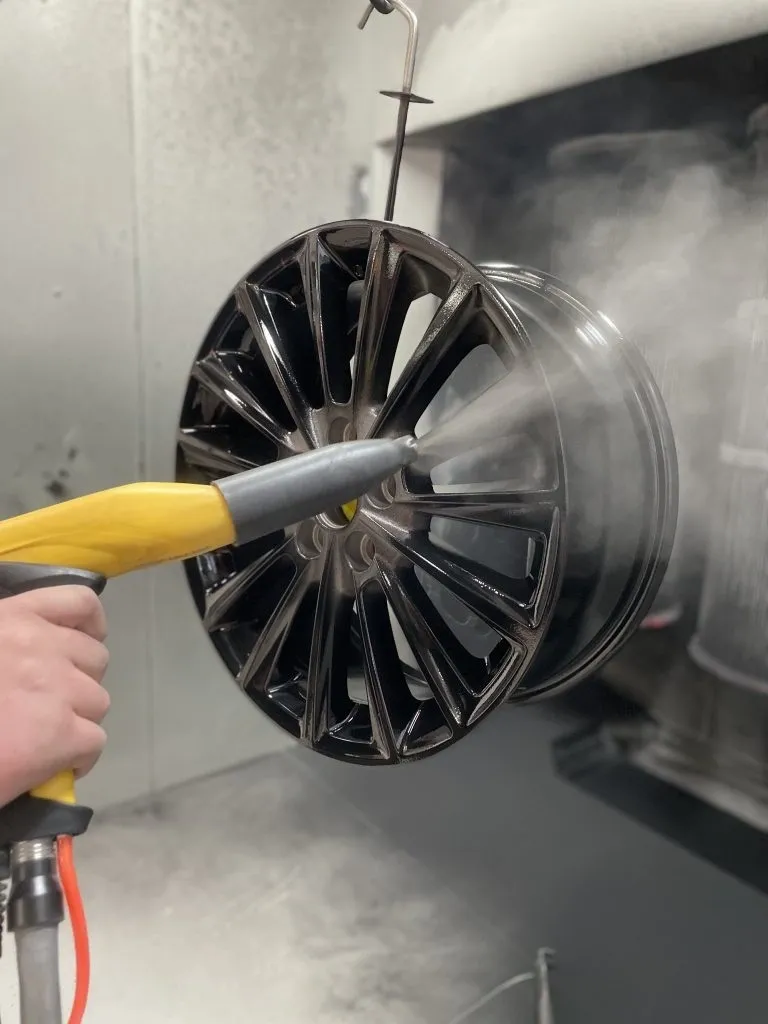 Alloy wheel refurbishment — powdercoating process at Wrapnova